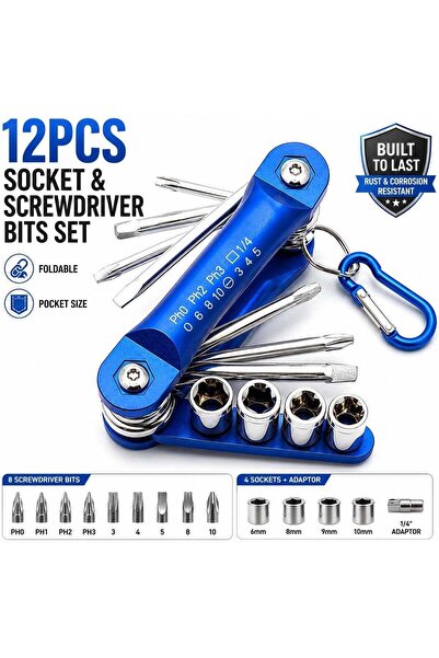 DubaiGallery 12PCS Foldable Socket & Screwdriver Bits Set – Pocket Size Multi...