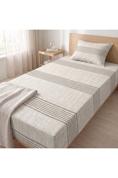 Maki Home Makiteks 100% Cotton Linen Look Striped Light Beige 120X200 Single ...