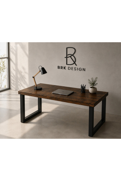 BRK Design Metal Ayaklı Koyu Ceviz Çam Çalışma Masası 80x140_I1-04