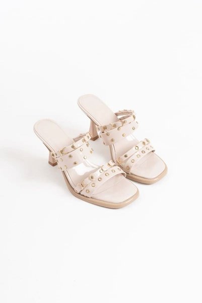 Generic Brand Heeled women's beige slippers tr02my03b