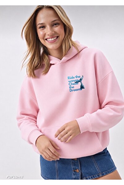FUFLUNS Ride the Waves Printed Oversized Women's Hooded Sweatshirt