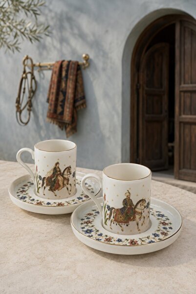 tabakevi Tabak Evi Porcelain Asude Gold Gilded Coffee Cup 80Cc 4 Pieces for 2...