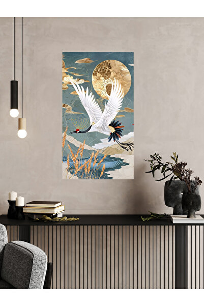 aiki Dikdörtgen Turkuaz zeminli Turna Desenli, Cam, Duvar Sticker, 40x70cm