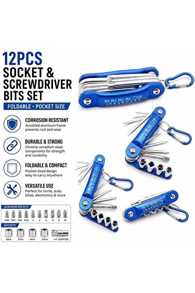 DubaiGallery 12PCS Folding Socket & Screwdriver Bits Set – Compact Multi-Tool...