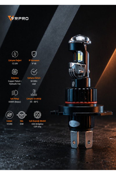 vr pro Mercekli Mini Led Lens 18000 Lümen Beyaz Işık H4 Led Far
