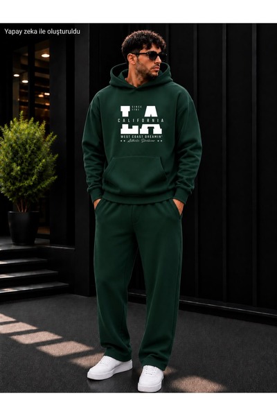 caddekombin Men's La California West Coast Printed Tracksuit Set / Hooded Kan...