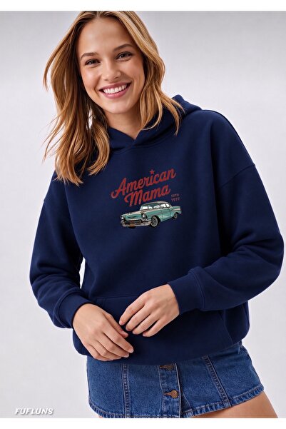 FUFLUNS American Mama Printed Oversized Women's Hooded Sweatshirt