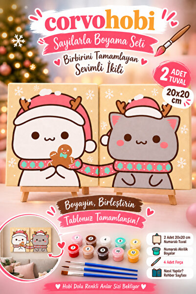 corvo hobi Sayılarla Boyama 20x20 Cm Tuval Seti 2 ADET TUVAL Fırça Boya Dahil...