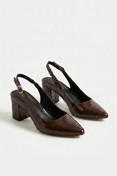 Nubbock Open Back Women's Brown Patent Leather Open Back 5 cm Heeled Shoes Nk...