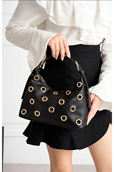 Gloria Women's Black Shoulder Bag with Gold Ring Detail, Daily Use, Stylish D...