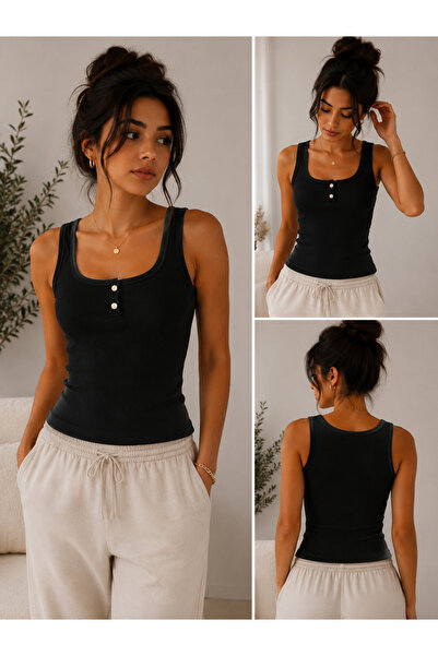 MAVİ QUMSAL Ribana Atlet Flexible and Comfortable Embellishment on the Front ...