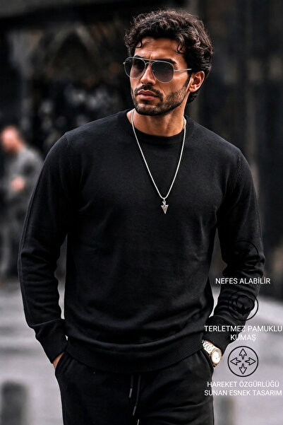 DAMGA JEANS Men's Regular Fit Casual Black Knitwear Sweater