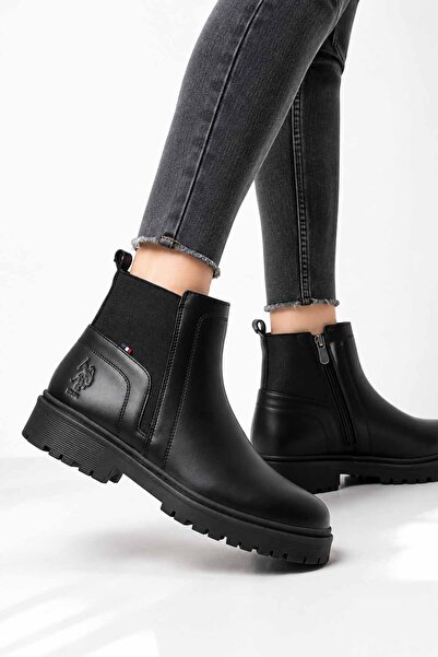 U.S. Polo Assn. Women's Black Chelsea Boots with Zipper, Elastic Thick Sole, ...