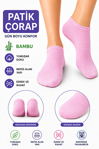 Esinti Dikişsiz Kadın Renkli Bambu Patik Çorabı - Soft Yıkamalı Patik Çorap