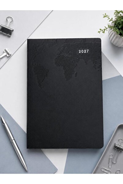 OFİSİNN 2027 Termo Deri Kapak 17x24 cm Planlayıcı Günlük Ajanda 70 gr Siyah