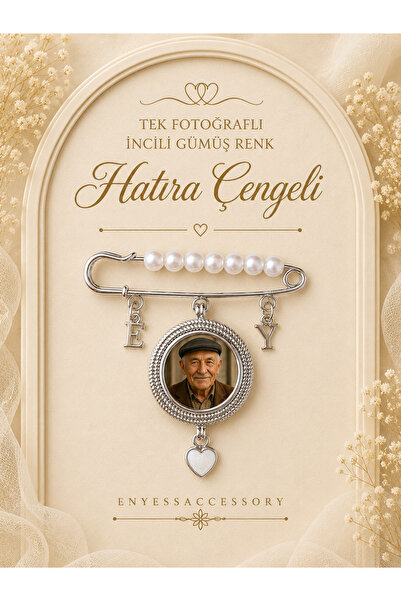 enyessaccessory Kişiye Özel 1 Fotoğraflı Harfli Gümüş Renk Hatıra Çengeli - G...