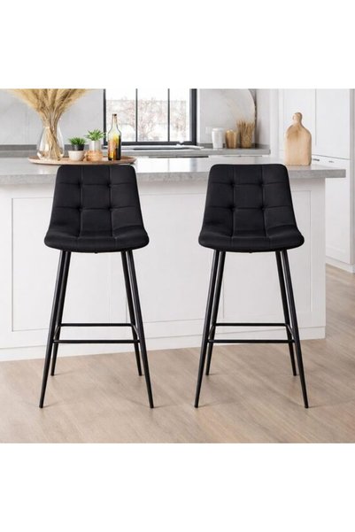 Solplant Set 2 scaune de bucatarie/bar, , Arceto, catifea neagra, picioare me...