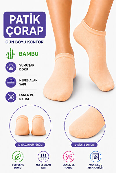 Esinti Dikişsiz Kadın Renkli Bambu Patik Çorabı - Soft Yıkamalı Patik Çorap