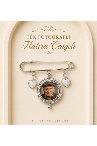 enyessaccessory Kişiye Özel 1 Fotoğraflı Gümüş Renk Hatıra Çengeli - Gümüş Re...