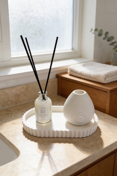 Fitruka Vanilya Oda Kokusu Vazo ve Dekoratif Tepsi Seti – 3’lü Banyo Salon Ev...