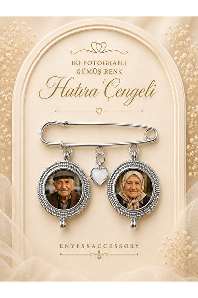 enyessaccessory Kişiye Özel 2 Fotoğraflı Gümüş Renk Hatıra Çengeli - Gümüş Re...