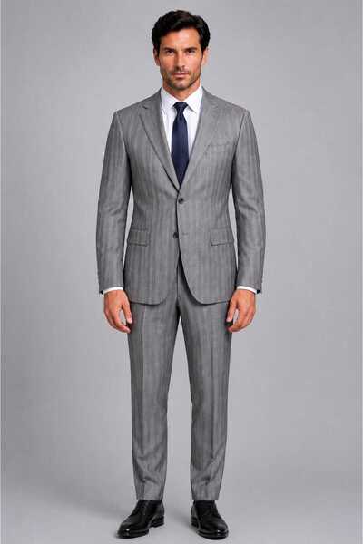 Cambridge Regula 140's 6 Drop Gri Çizili Takım Elbise Beden: 46-48-50-52-54-5...