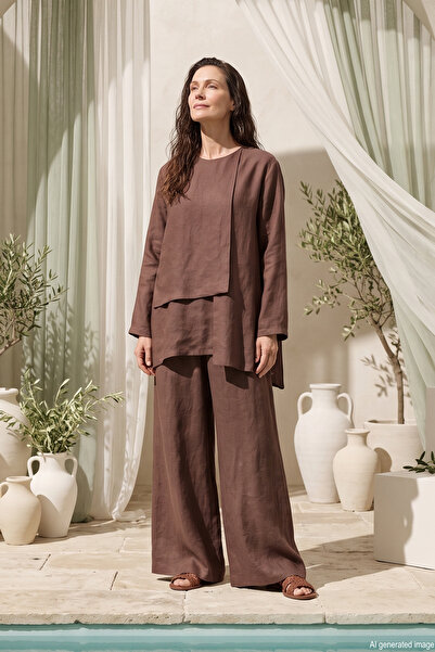 Ceremony Blouse with Front Piece and Wide Leg Trousers Nile Set 965 Bitter Brown