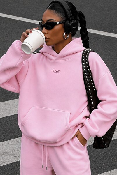 GIA - ART Women's Oversize Hoodie Gia Art Printed Pink – Hooded, Kangaroo Poc...