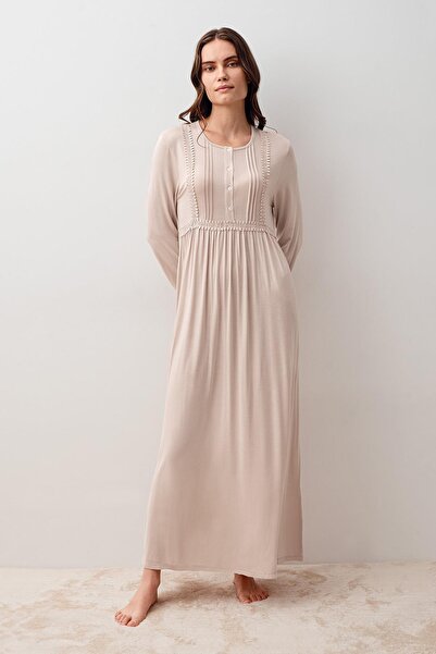 Artış Long Sleeve Buttoned Lycra Viscose Nightgown