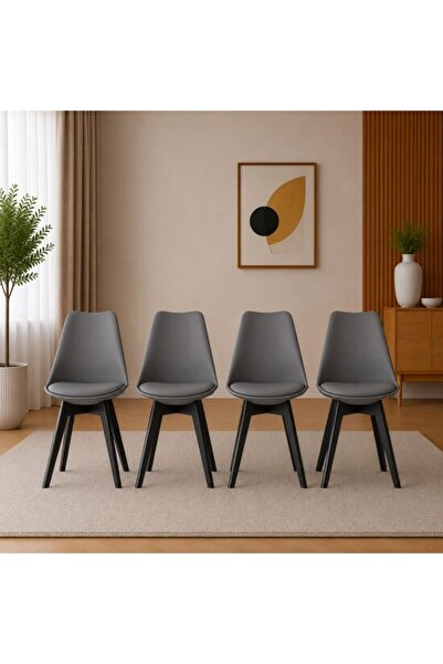 Solplant Set 4 scaune bucatarie/living, , Mark, PP grafit, picioare negre, 49...