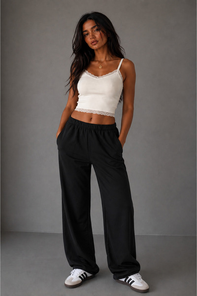 Be Best Women's Black Elastic Waist Sweatpants Be499