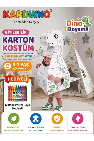 Kardinno Wearable Cardboard Dinosaur Costume - Children's Coloring Model Educ...