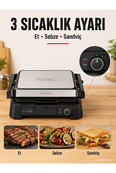 TEFAL 2000 W Elektrikli Barbekü ve Tost Makinesi, Hızlı Isınma, 6 Dilim Kapasitesi, 3 Isı Ayarı