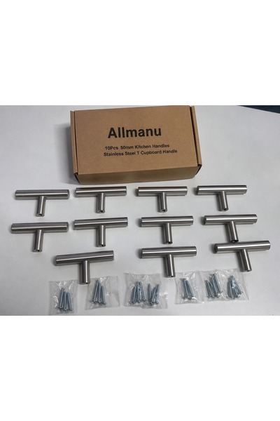 Allmanu 10Pcs 50mm T-Bar Cabinet Handles with Screws, Stainless Steel Cupboar...