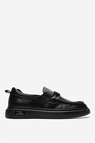 Dericlub Men's flat sole loafer shoes real leather cr 2996 black