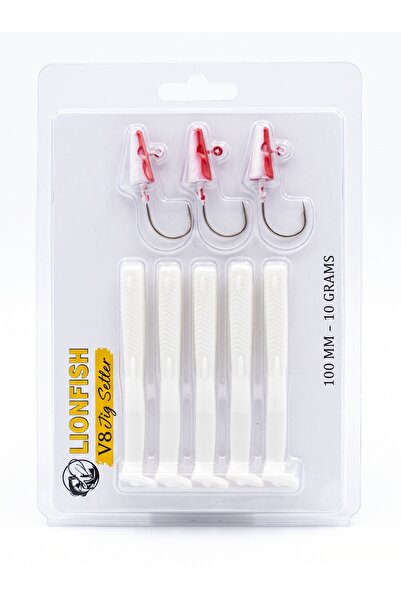 V8 Jig Setter 10 cm 10 gr Silikon Yem Seti (3 Jighead + 5 Silikon Gövde) - LRF ve Spin Levrek Yemi