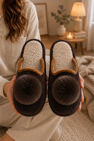 Slipcat Women's Pompom Detailed Winter, Warm, Plush House Slippers