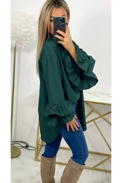 GLAMSI Cămașă amplă din bumbac 100% Ilinca - Verde închis
