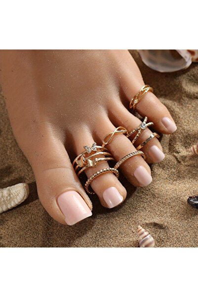 Takıtolia Zindae Gold Gold Colored Multiple Toe Ring Set
