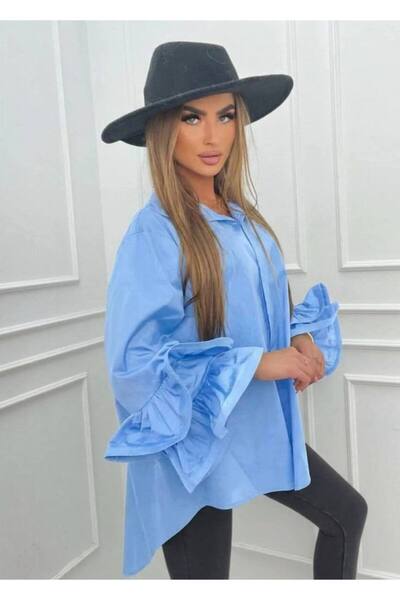 GLAMSI Cămașă amplă din bumbac 100% Ilinca - Bleu