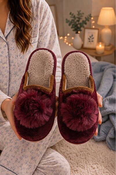 Slipcat Women's Pompom Detailed Winter, Warm, Plush House Slippers