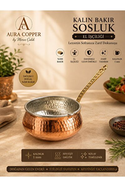 AURA COPPER Thick Copper Saucepan Sauce Pan with Forged Pattern 1 mm – Handcr...