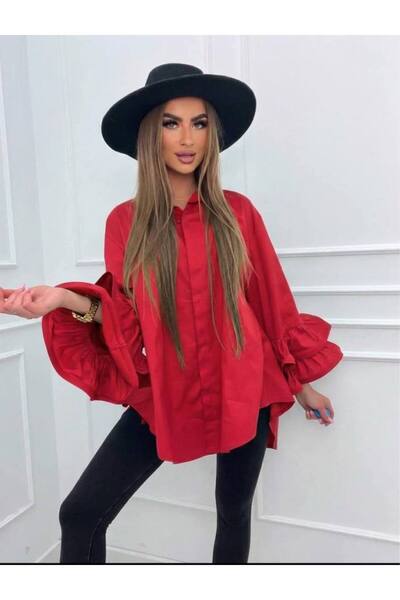 GLAMSI Cămașă amplă din bumbac 100% Ilinca - Roșu