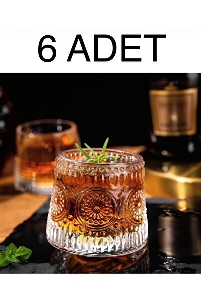 DİBA AVM Whiskey Cocktail Glass Patterned Set of 6 160 ml 360 Rotating Glass ...
