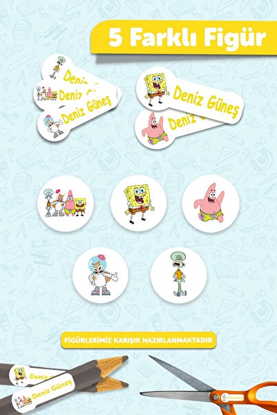 MSticker 190 Adet Kişiye Özel Okul Etiketi İsimli Kalem Defter Suluk Etiket Dayanıklı Etiket Sünger Dob