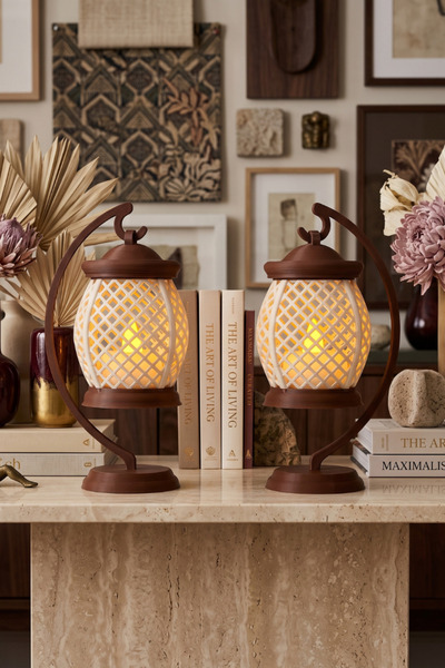 Shapy Dekoratif Kandil Seti 2’li - Pilli Tealight Mum Hediyeli Askılı Masa Süsü