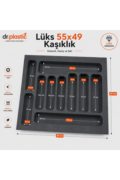 dr.plastic Lüks 55x49 cm Çekmece İçi Kaşıklık Geniş Bölmeli Çatal Bıçak Düzen...