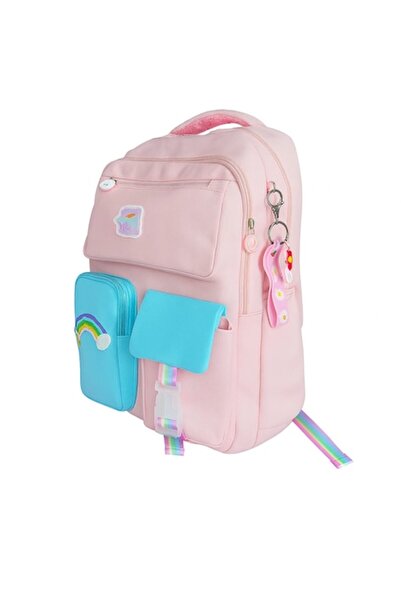 OEM Rucsac impermeabil pentru copii cu breloc, 2 compartimente, Nailon, Roz