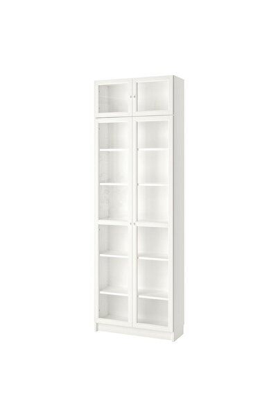 IKEA Modern Beyaz Cam Kapaklı Kitaplık 80x30x237 cm - Salon/Çalışma Odası Dolabı