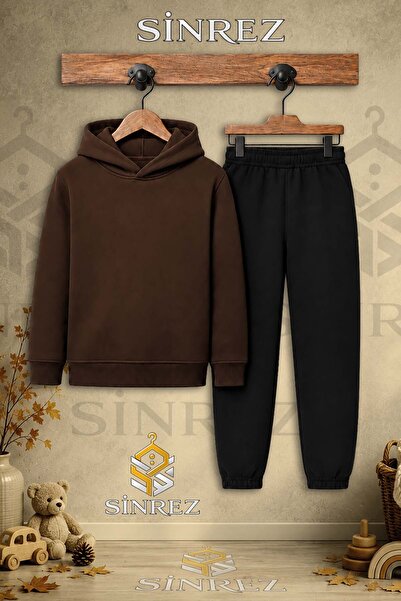 SİNREZ Children's Unisex Single-Piece Plain Printed Hooded Tracksuit Set